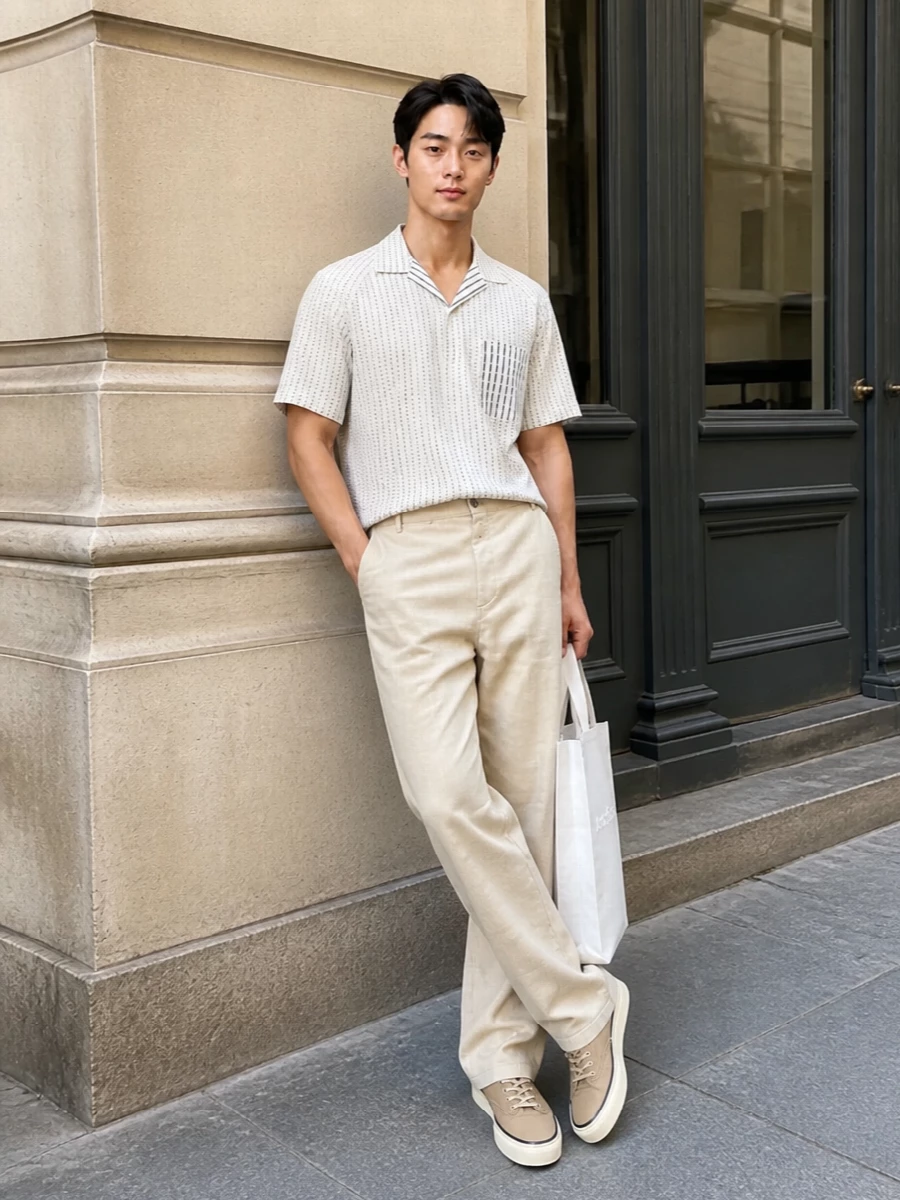 Jacquemus canvas sneakers striped shirt outfit