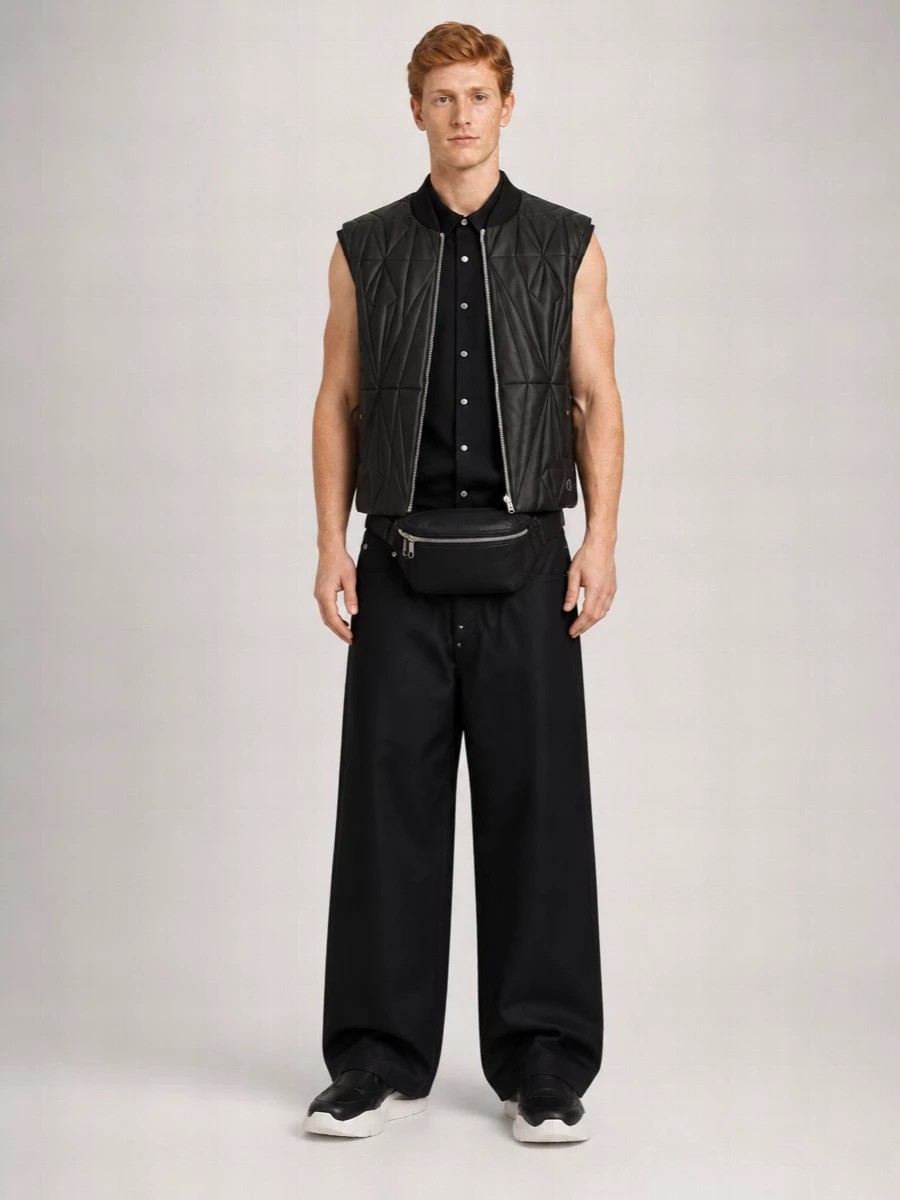 Rick Owens Leather Quilted High Neck Vest