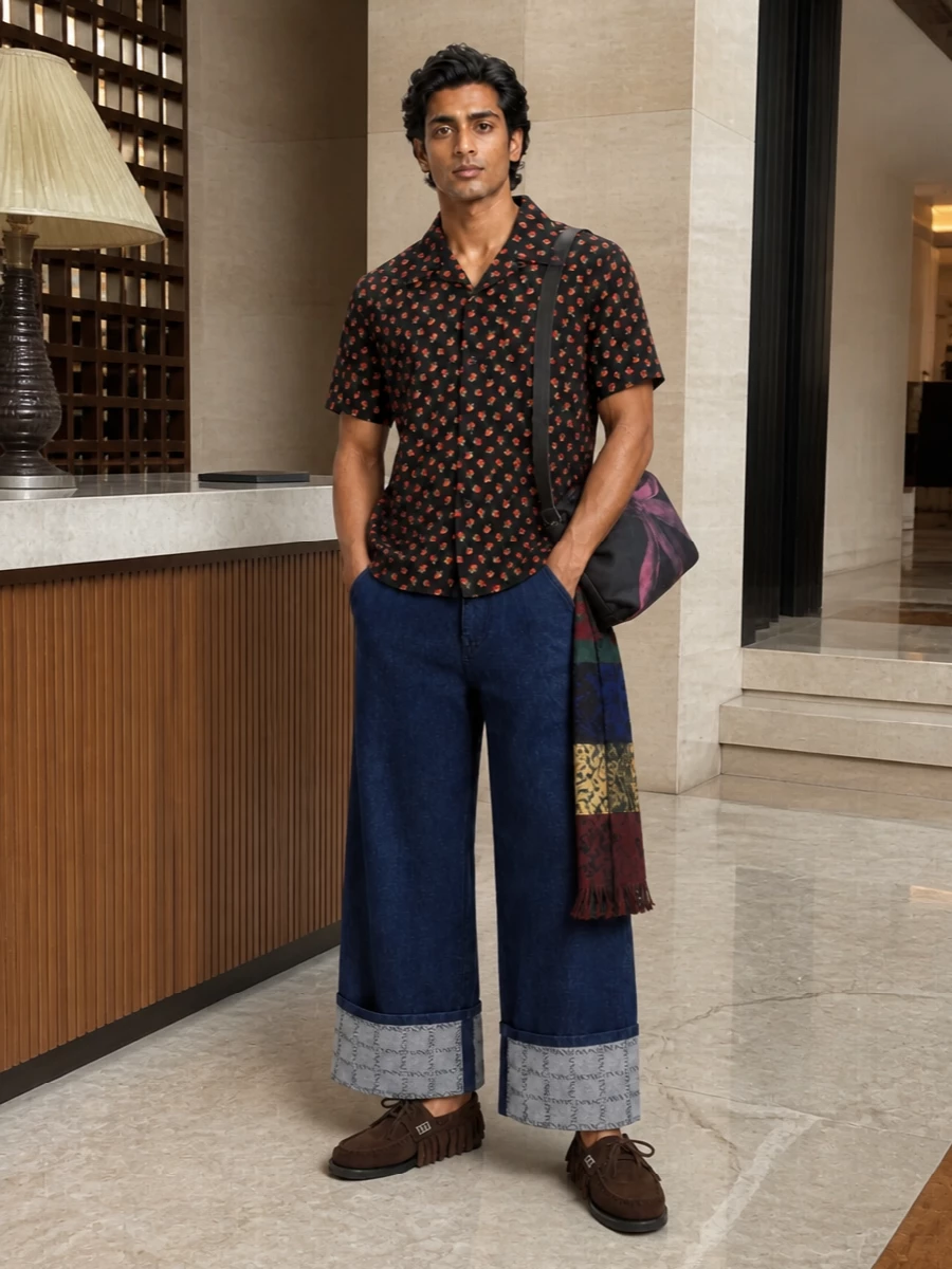 Jw anderson floral shirt cropped denim moccasins