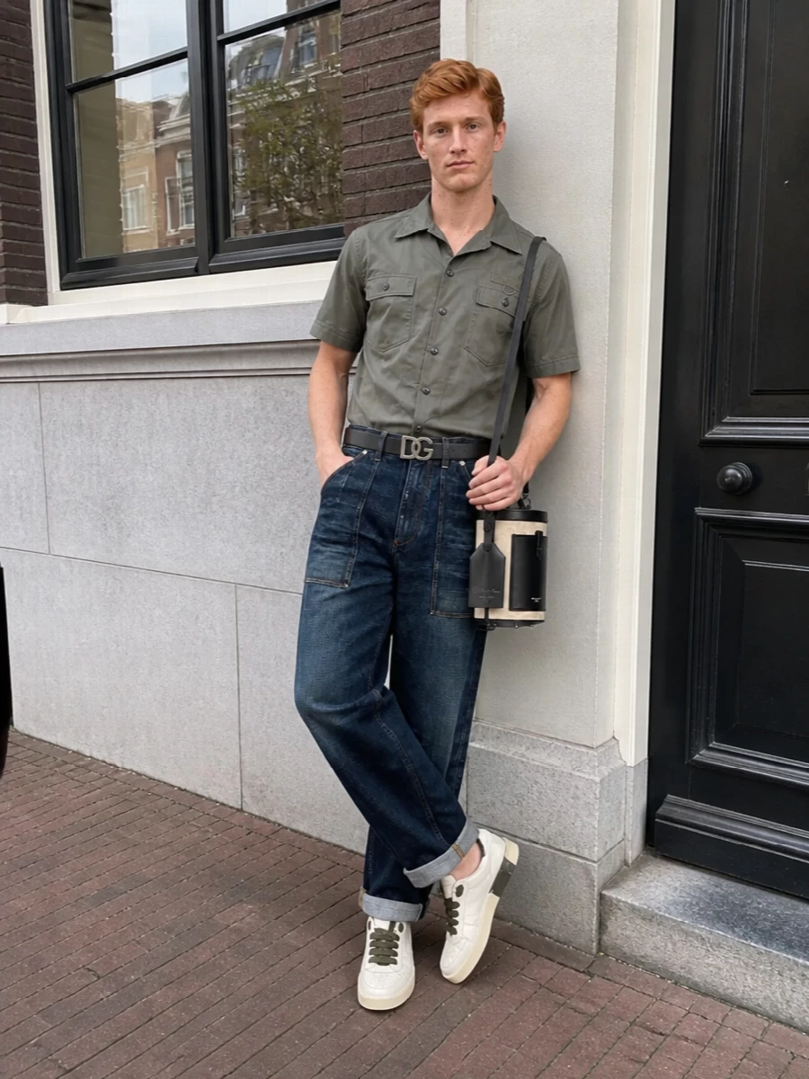Dolce gabbana carpenter jeans olive shirt sneakers