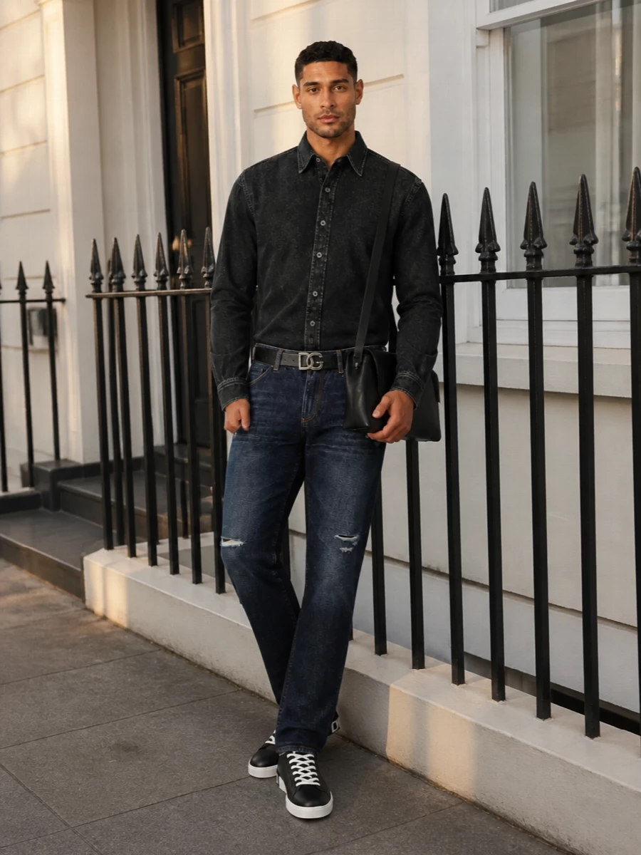 Dolce gabbana dark denim black sneaker outfit
