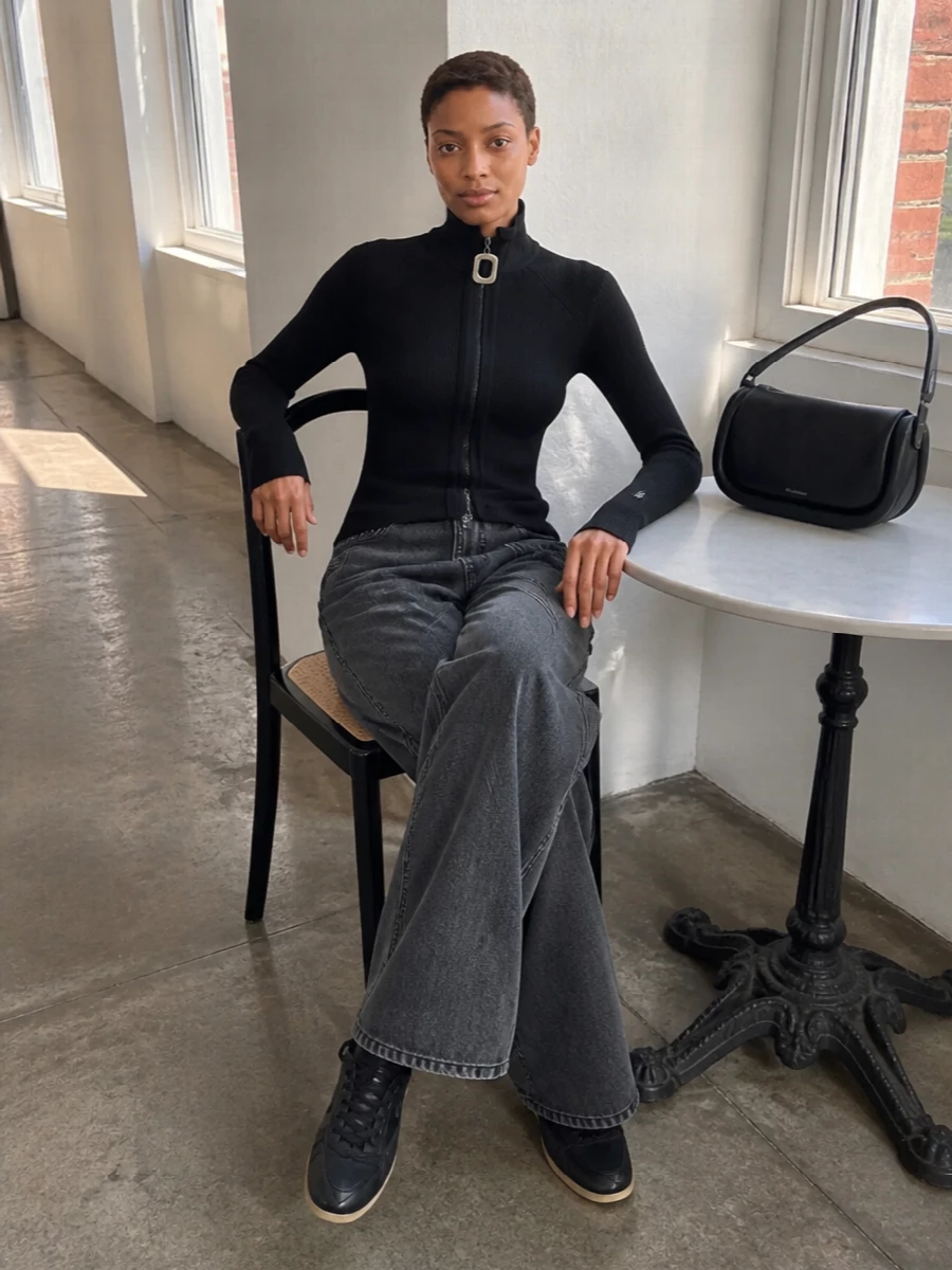 Jw anderson zip knit wide leg jeans outfit