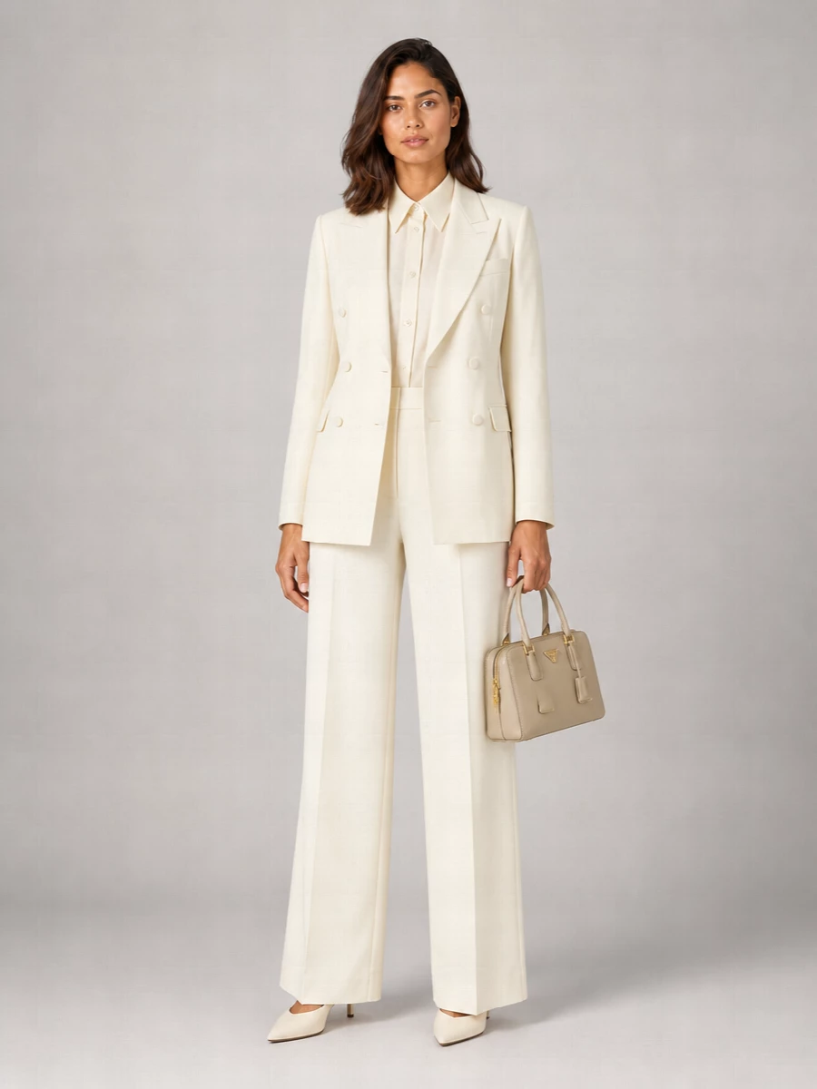 Brioni Silk Wool Linen Herringbone Double-Breasted Blazer