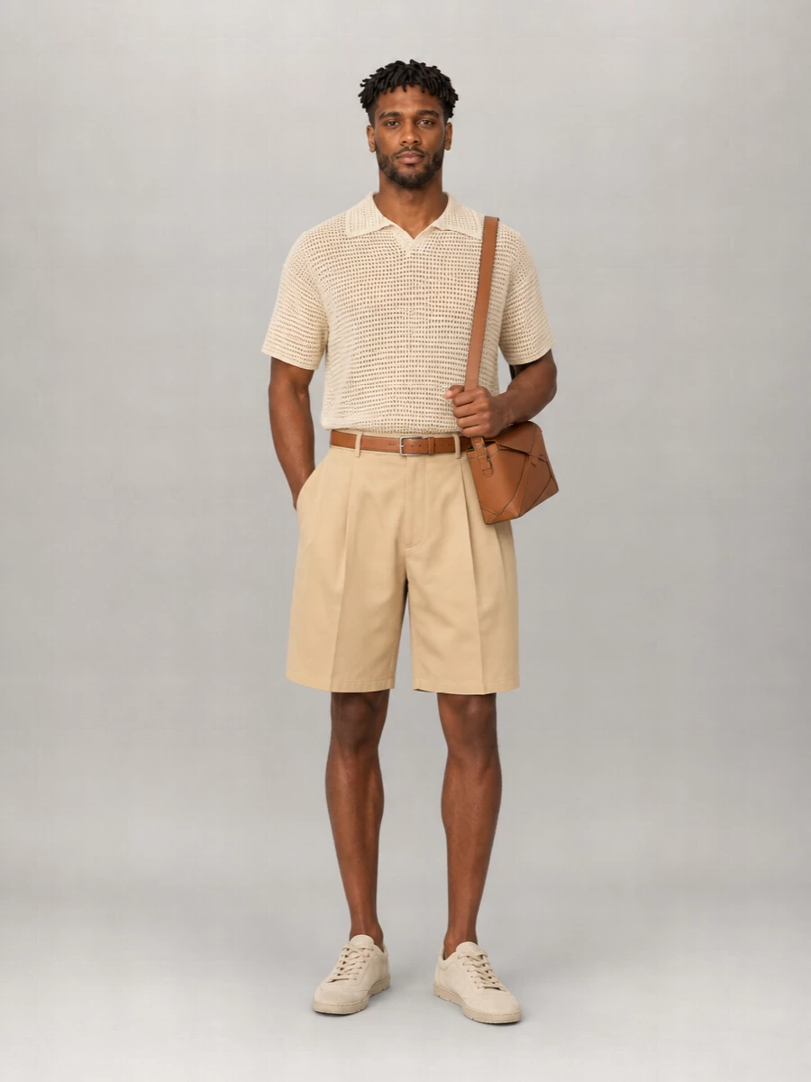 Auralee Silk Cotton Crochet Short-Sleeve Polo Shirt