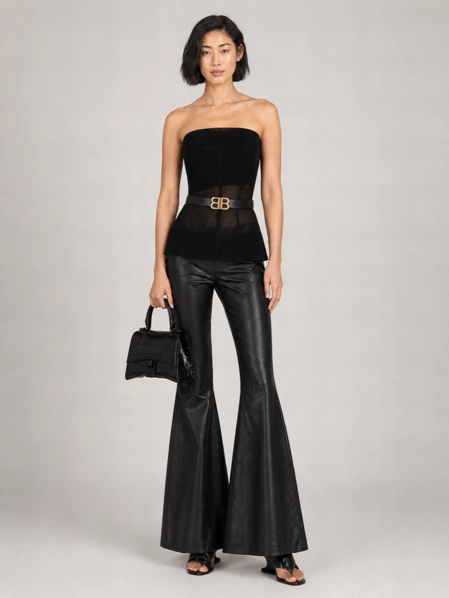 Rick Owens Lamb Leather Flared Trousers