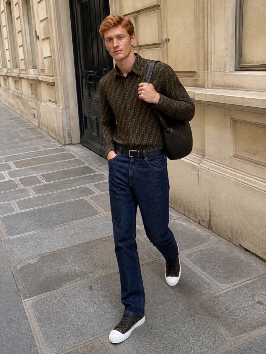 Fendi graphic shirt dark indigo straight leg jeans