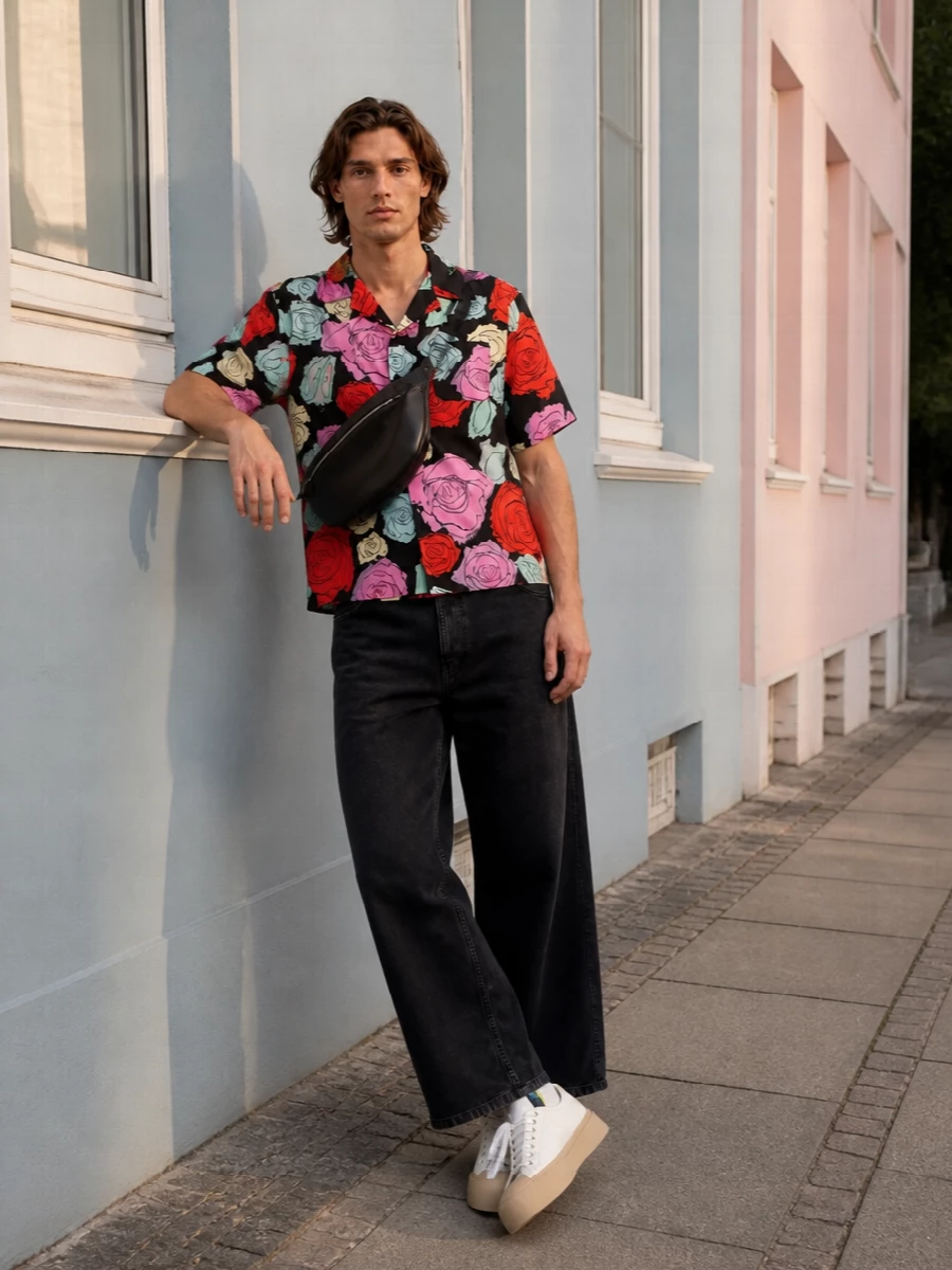 Marni floral camp shirt wide leg trouser outfit