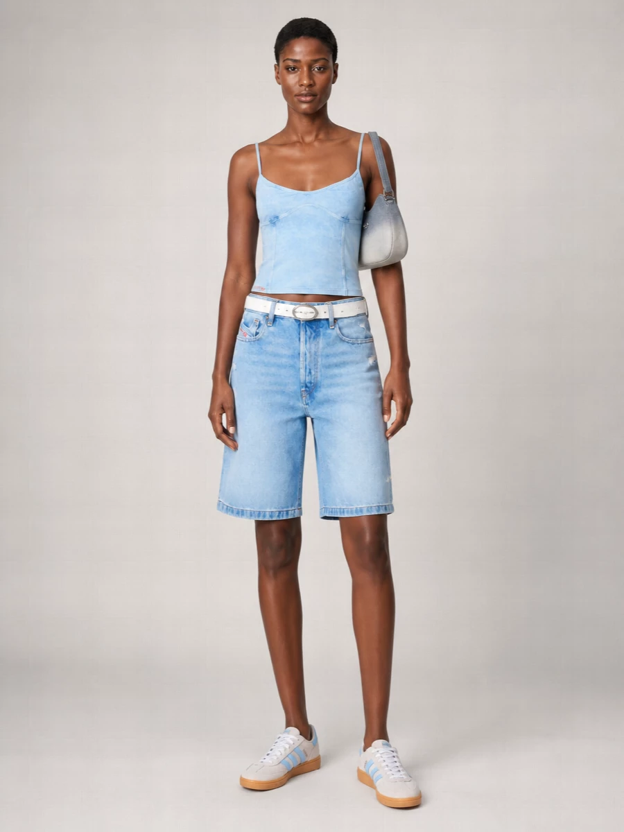Diesel Denim Knee-Length Wide-Leg Shorts