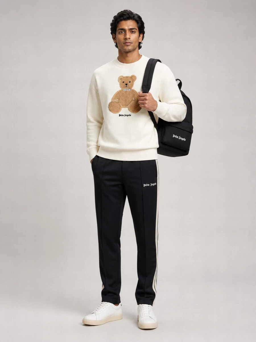 Palm Angels Bear Cotton Logo-Print Crew-Neck Sweatshirt