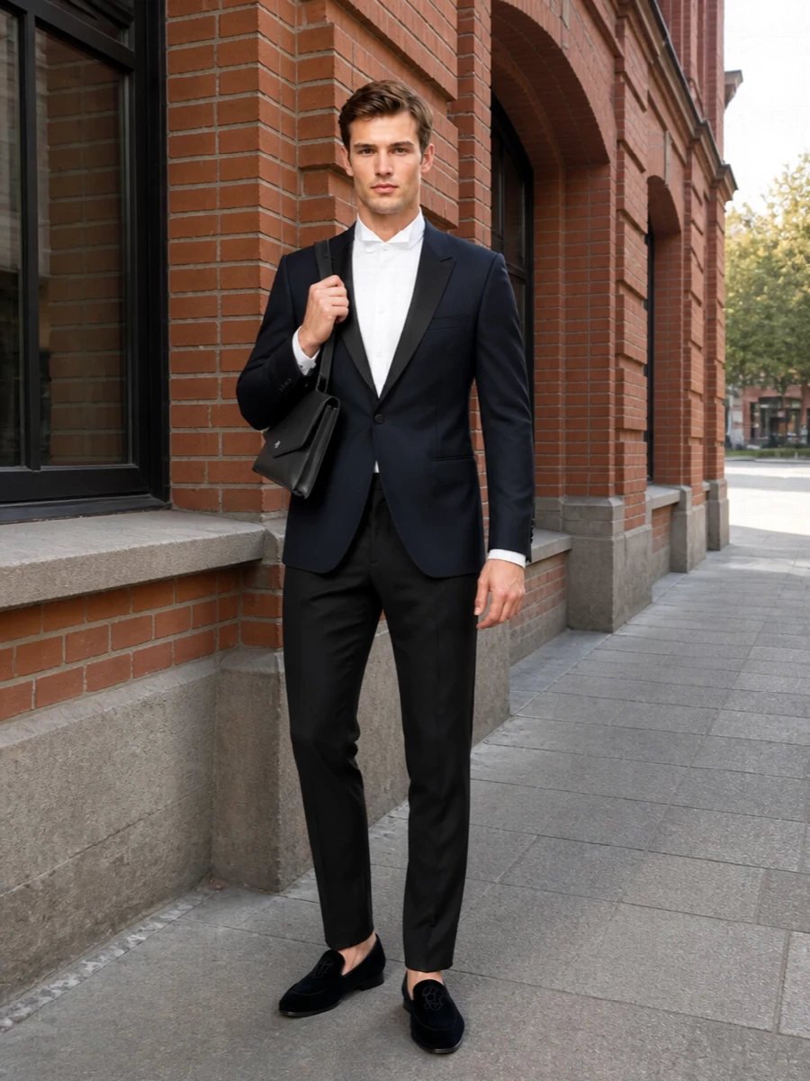 Giorgio armani tuxedo outfit velvet loafers