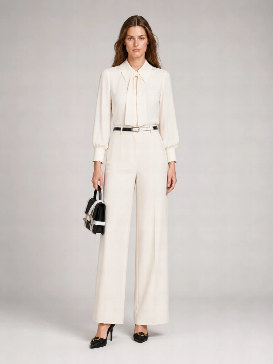 Dolce&Gabbana Silk Ascot-Collar Long-Sleeve Blouse