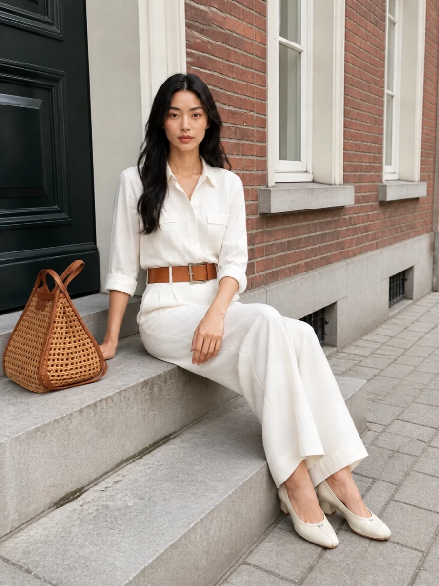 Max mara wide leg trousers ivory shirt outfit
