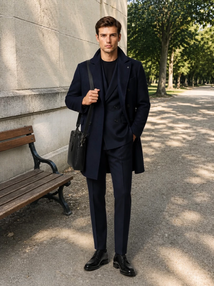 Tagliatore navy coat tom ford briefcase outfit