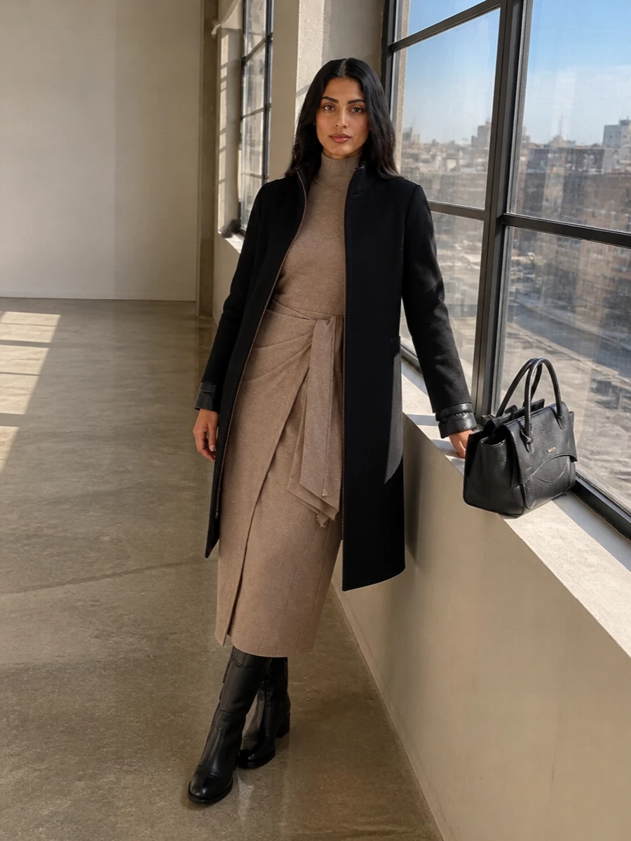 Max mara knit dress herno coat black boots
