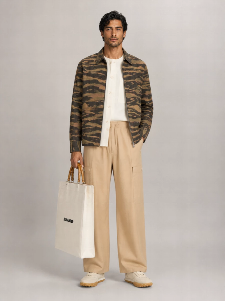 Jil Sander Silk Blend Printed Long-Sleeve Overshirt