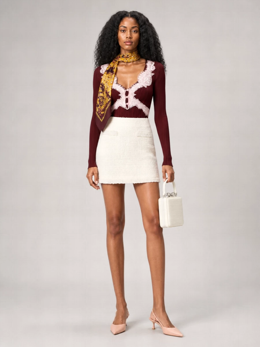 Self-Portrait Lace Trim Knitted Top