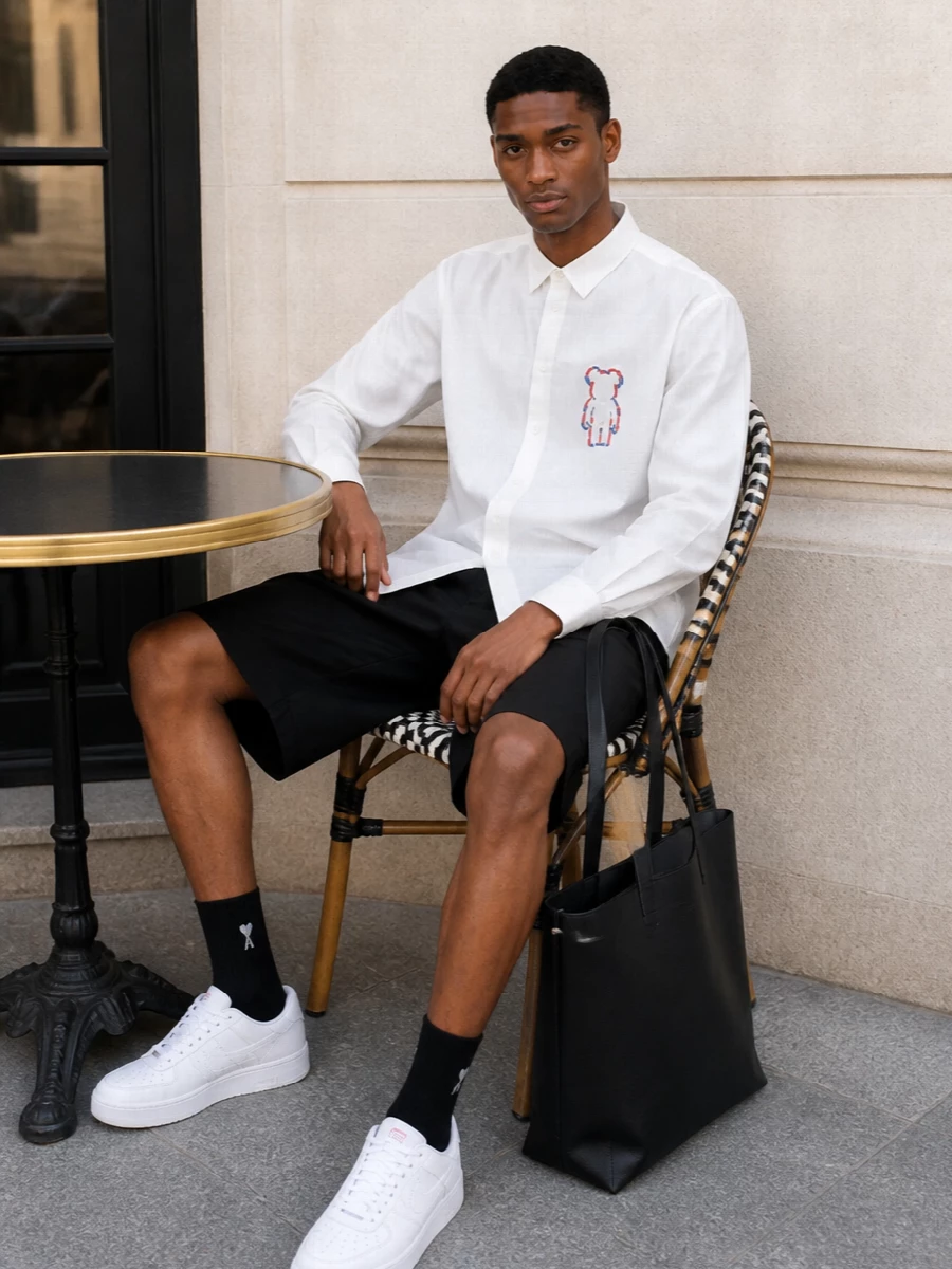 Comme des garcons shirt black tailored shorts outfit