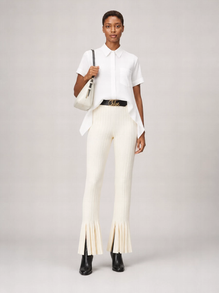Sacai Ribbed Pleated Flared Trousers