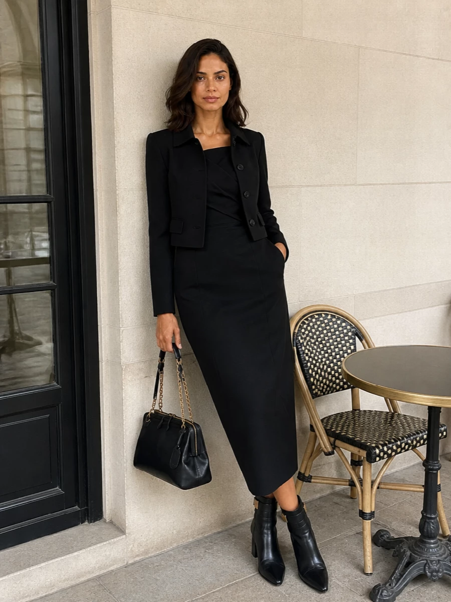 Ermanno scervino black midi dress cropped jacket
