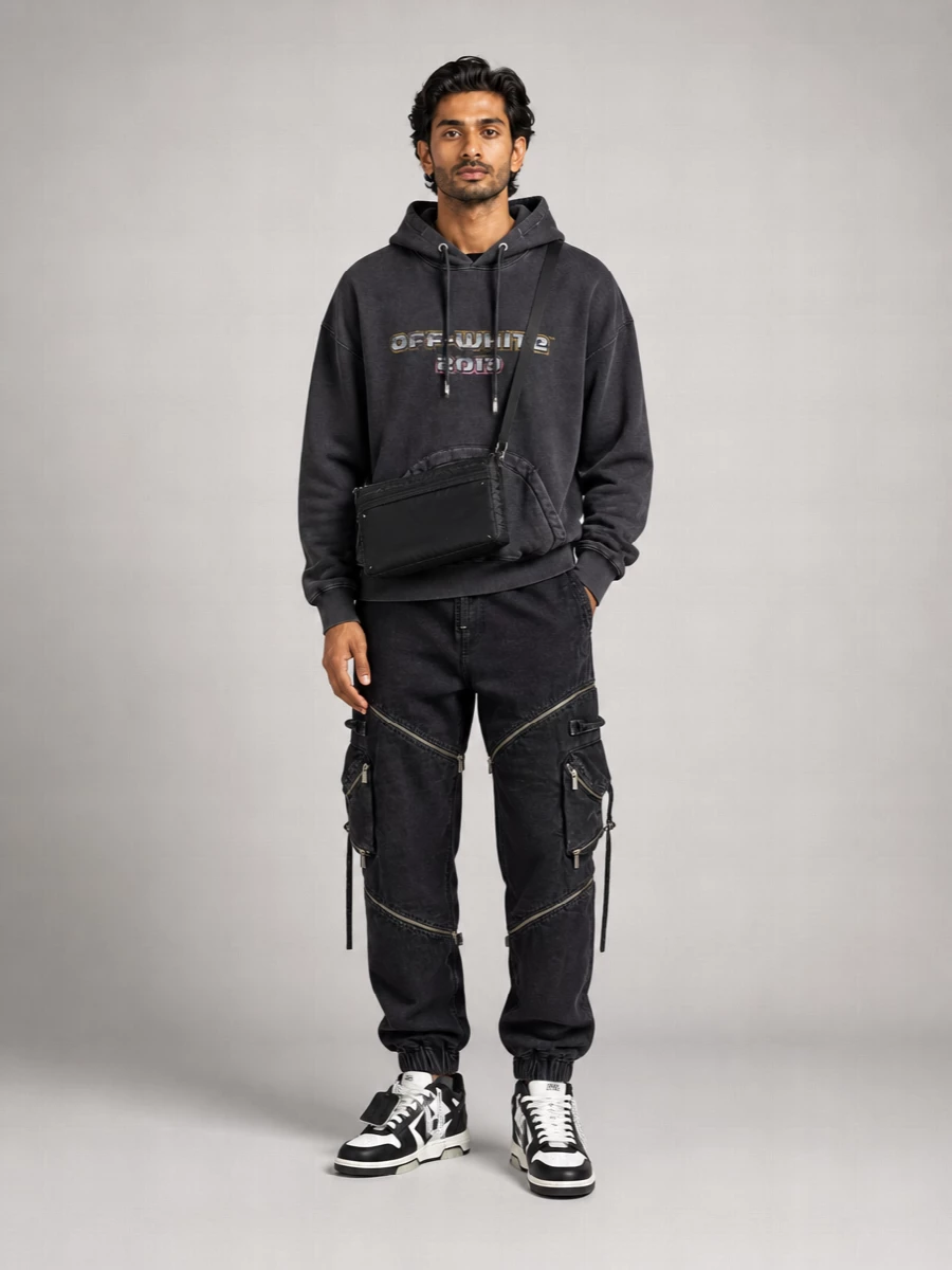 Off-White Ribbed Logo Print Hoodie