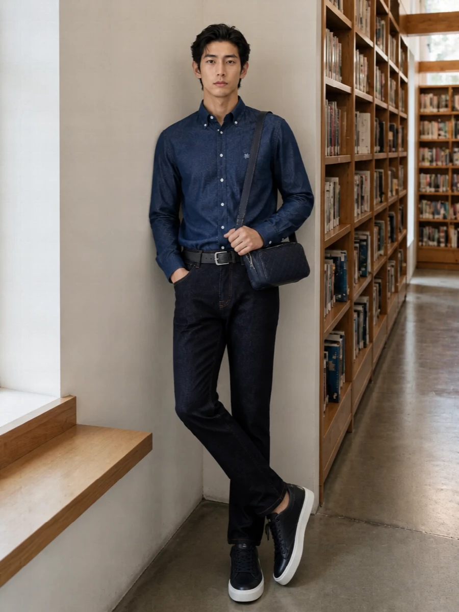 Etro dark denim indigo shirt navy sneakers