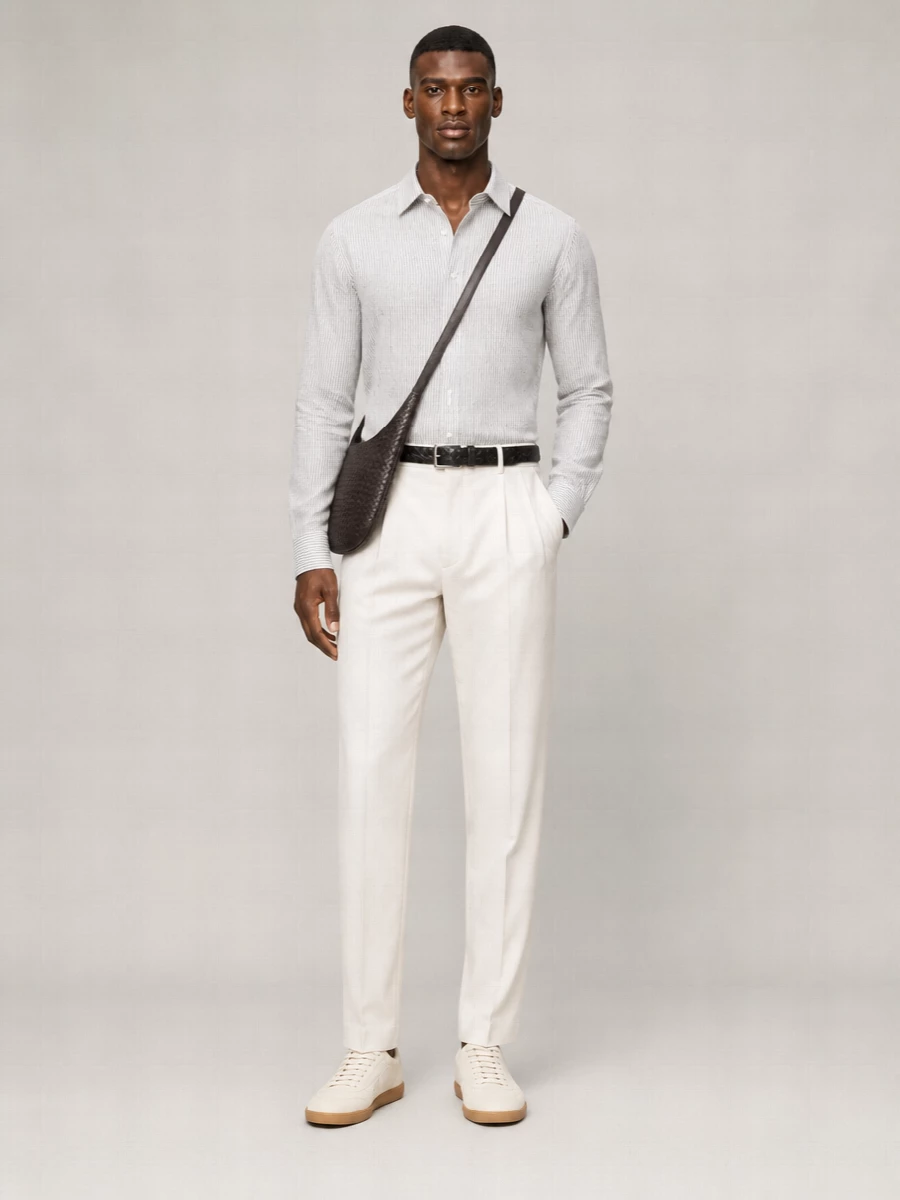 Zegna Striped Linen Long-Sleeve Shirt