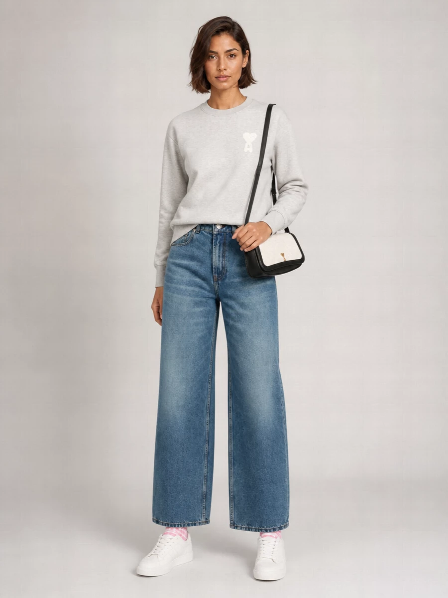 Ami Paris Ribbed-Cuff Crew-Neck Sweatshirt