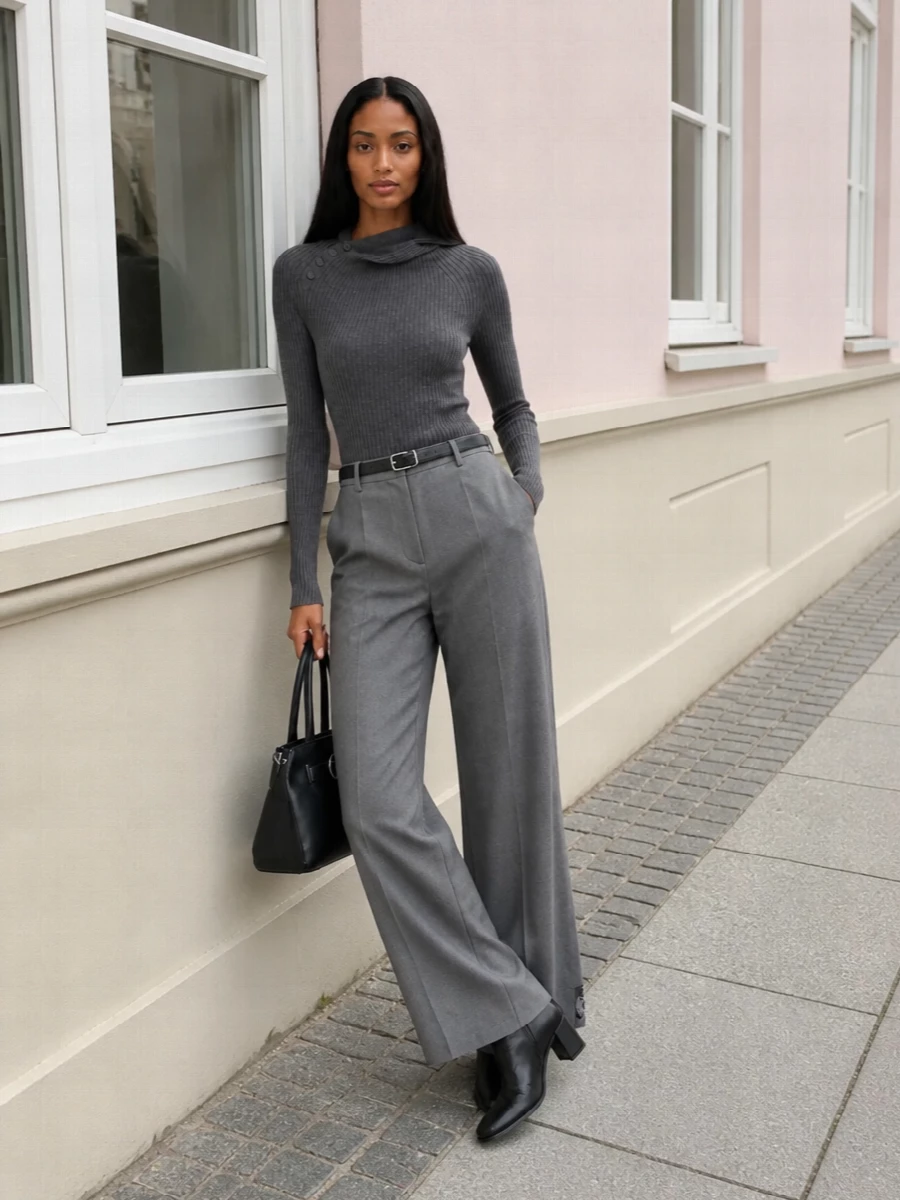 Gaultier grey wide leg trousers charcoal knit