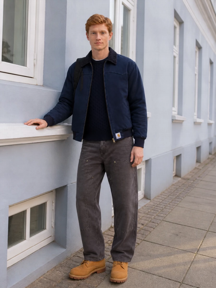 Carhartt bomber with timberland wheat boots