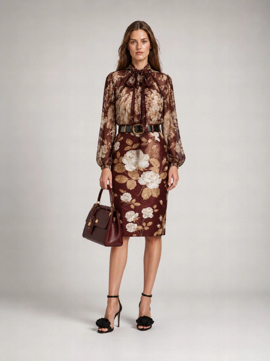 Dolce&Gabbana Floral Midi Skirt High Waist