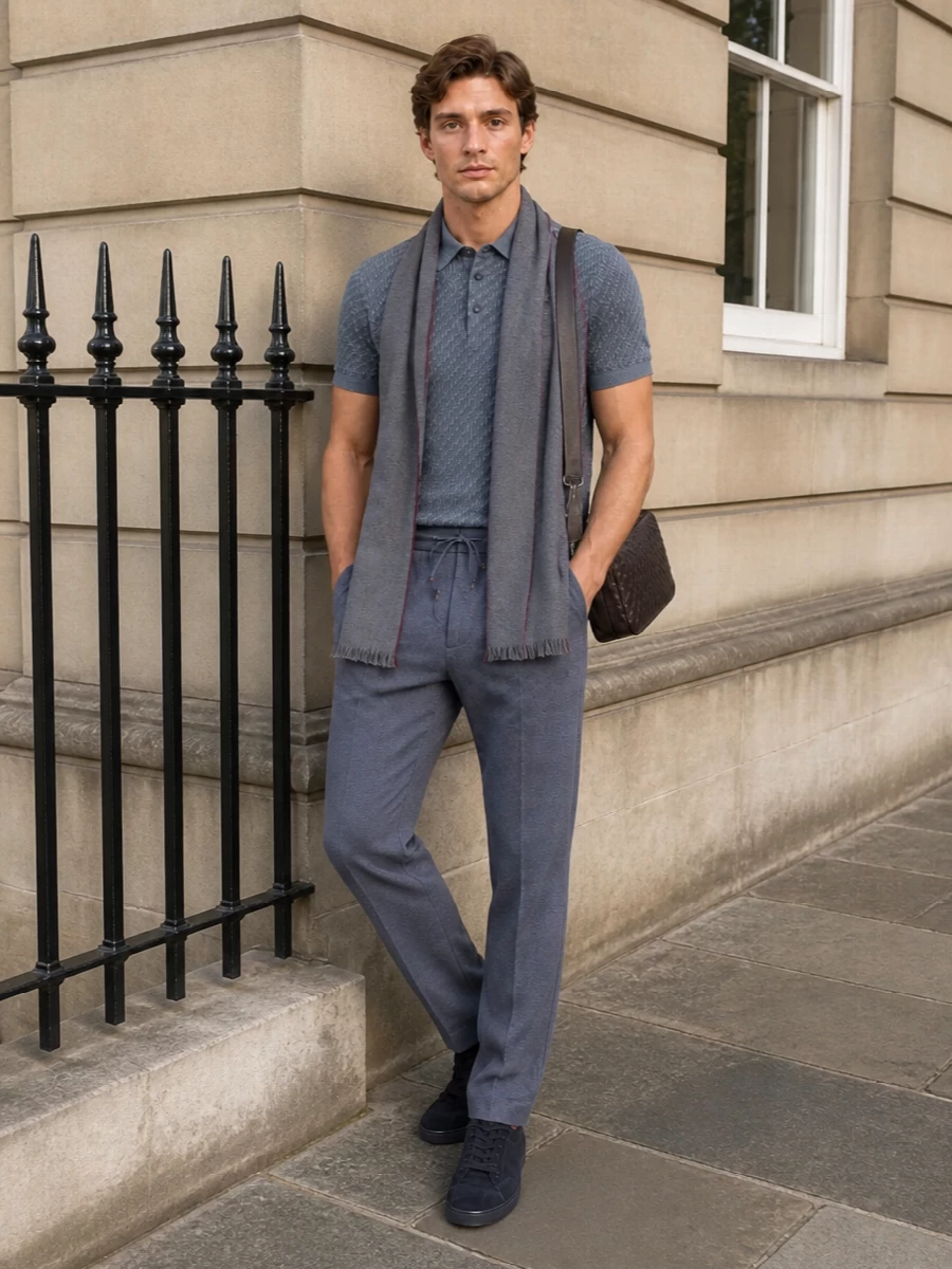 Brioni knit polo brunello drawstring trouser