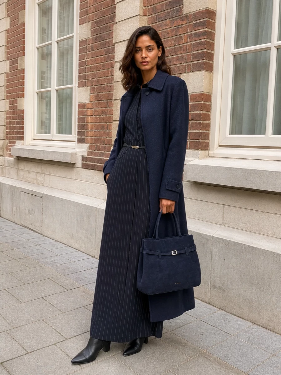 Tagliatore navy coat dondup pinstripe maxi dress