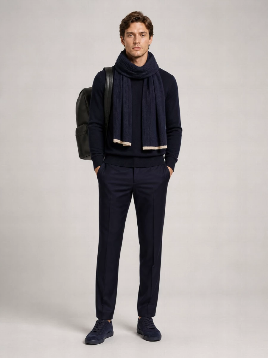 Brioni Crew Neck Cashmere Sweater With Ribbed Cuffs And Hem