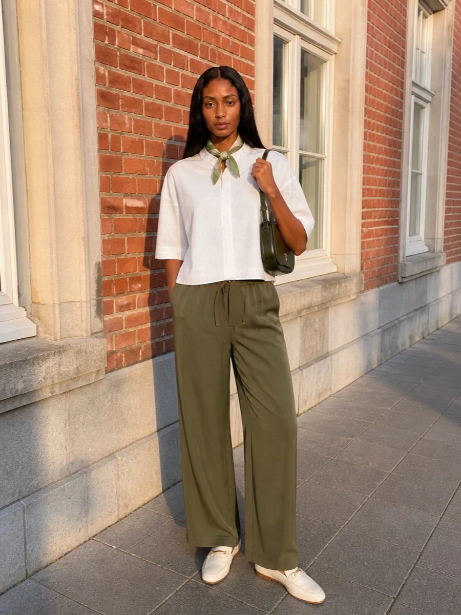 Ami paris wide leg trousers white shirt outfit
