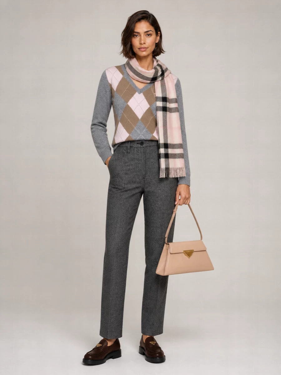 Prada Cashmere Argyle V-Neck Sweater