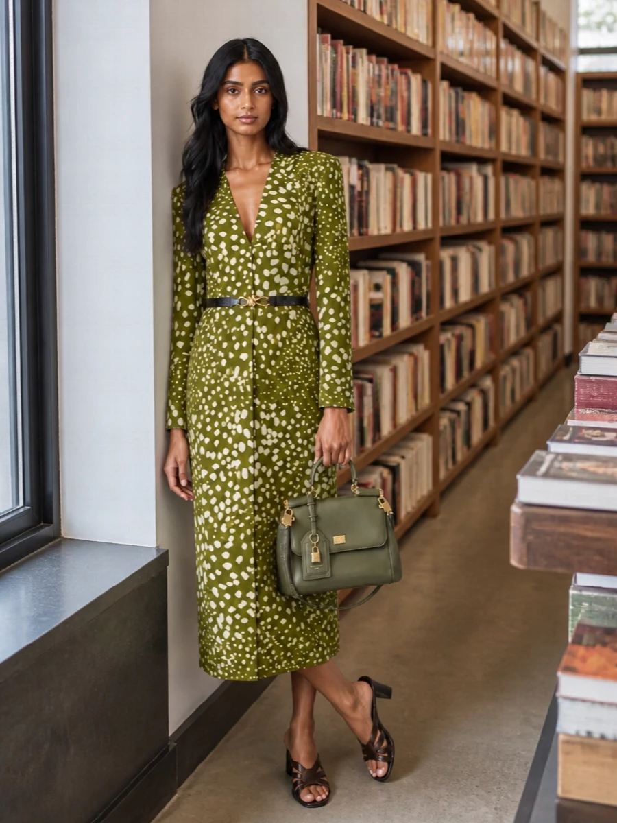 Dries van noten olive midi dress tortoiseshell heels
