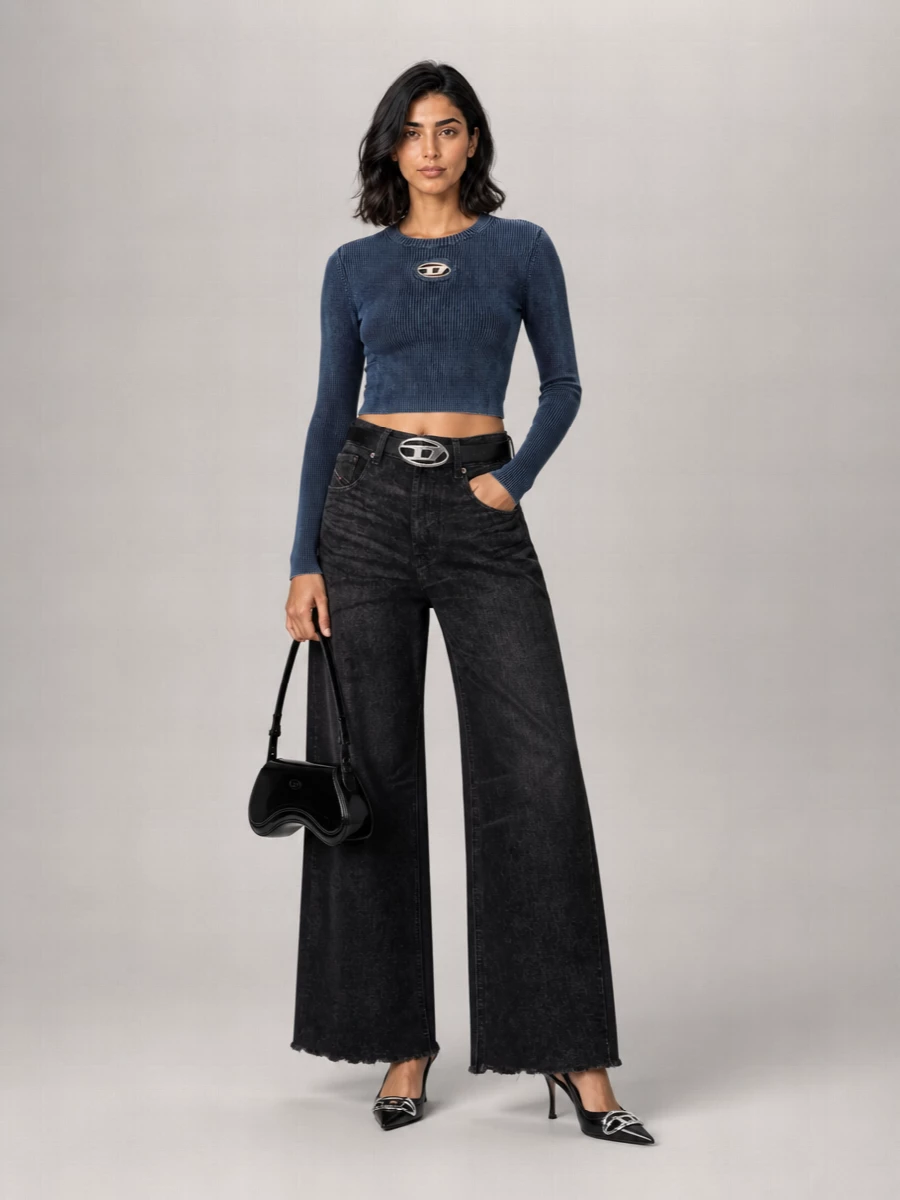Diesel Ribbed Cutout Long-Sleeve Top