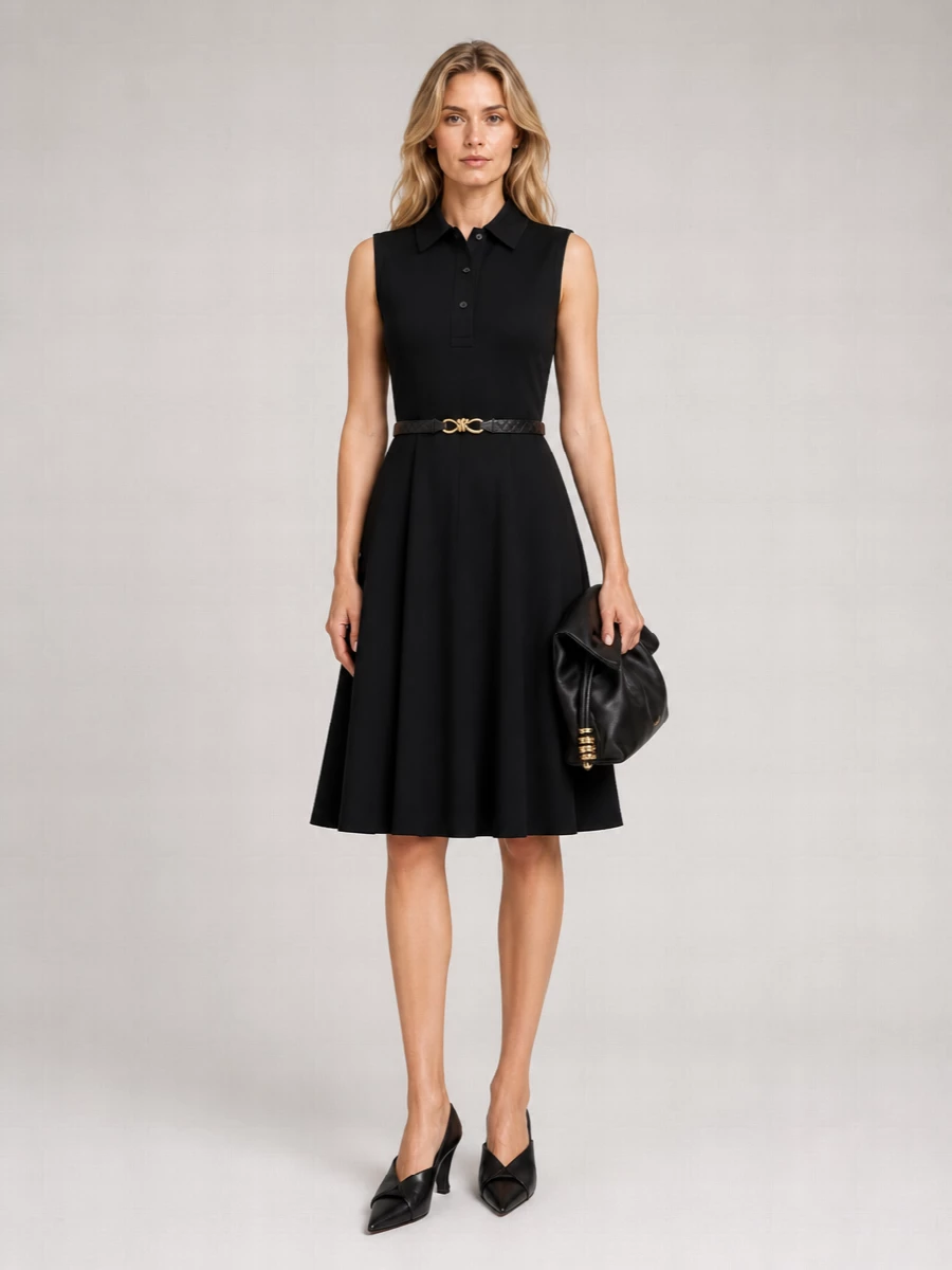 Loewe Viscose Short Buttoned Box-Pleat Knee-Length Dress