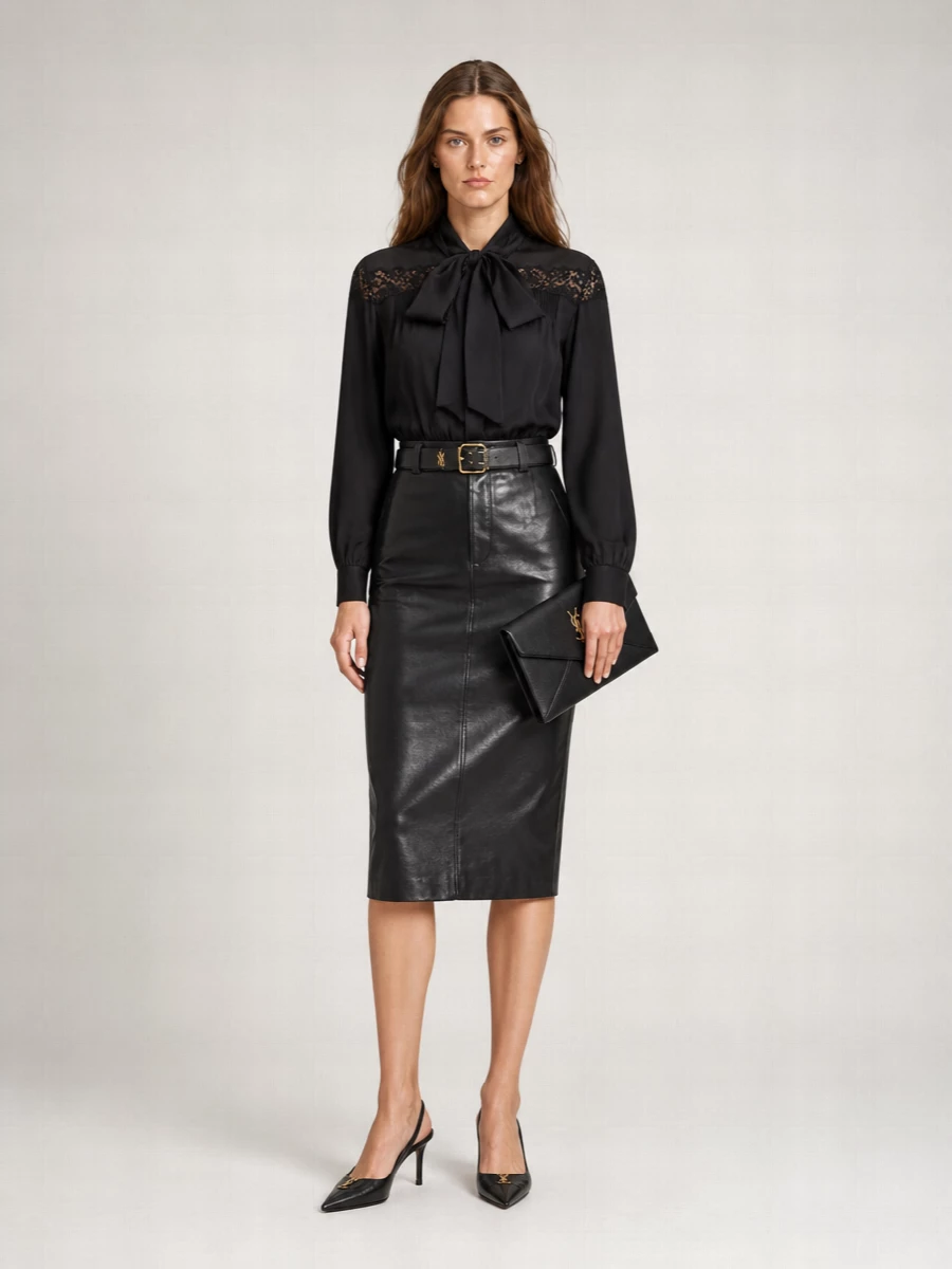 Saint Laurent Silk Lace Cropped Blouse