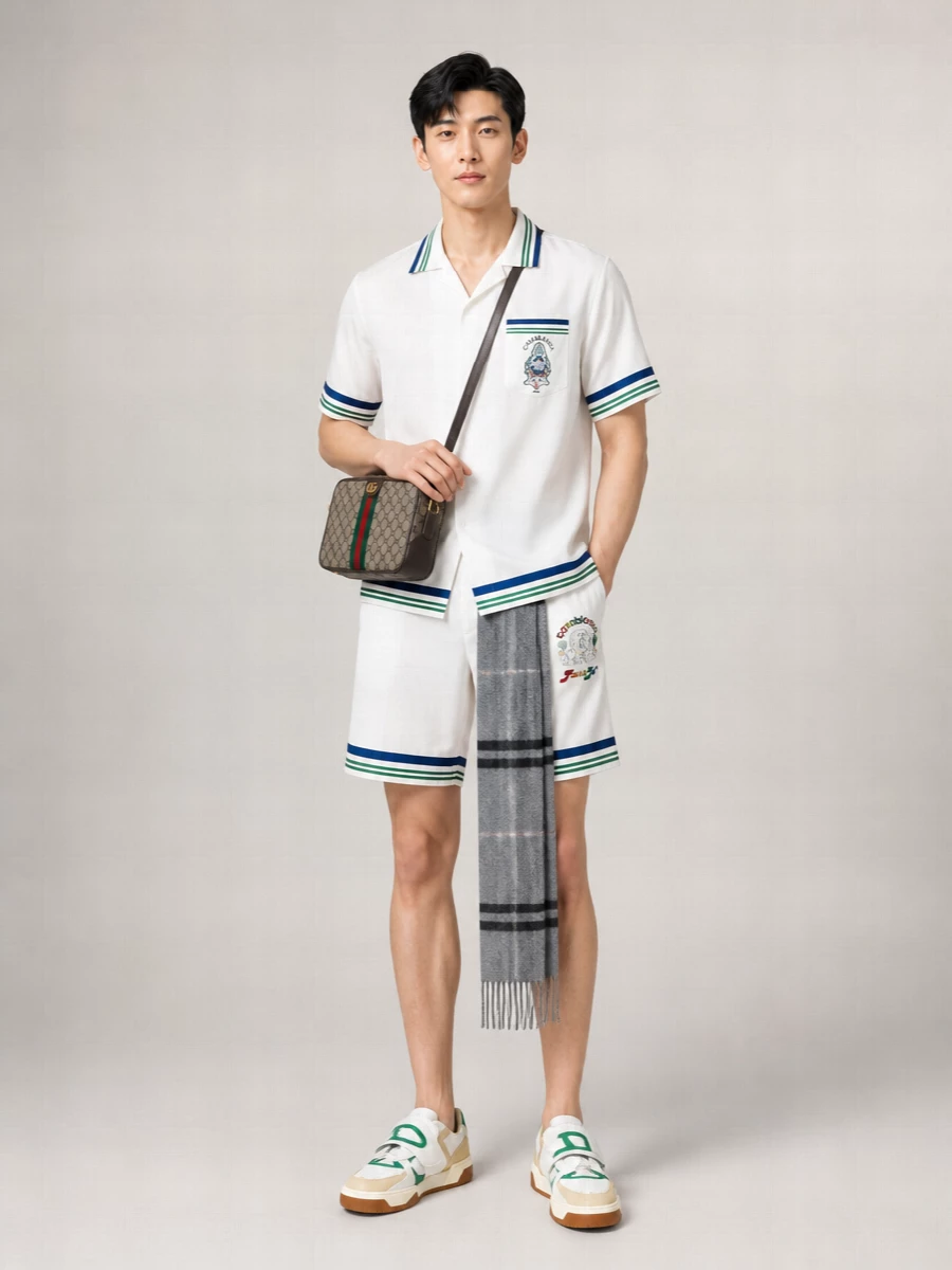 Casablanca Silk Printed Cuban Collar Short-Sleeve Shirt