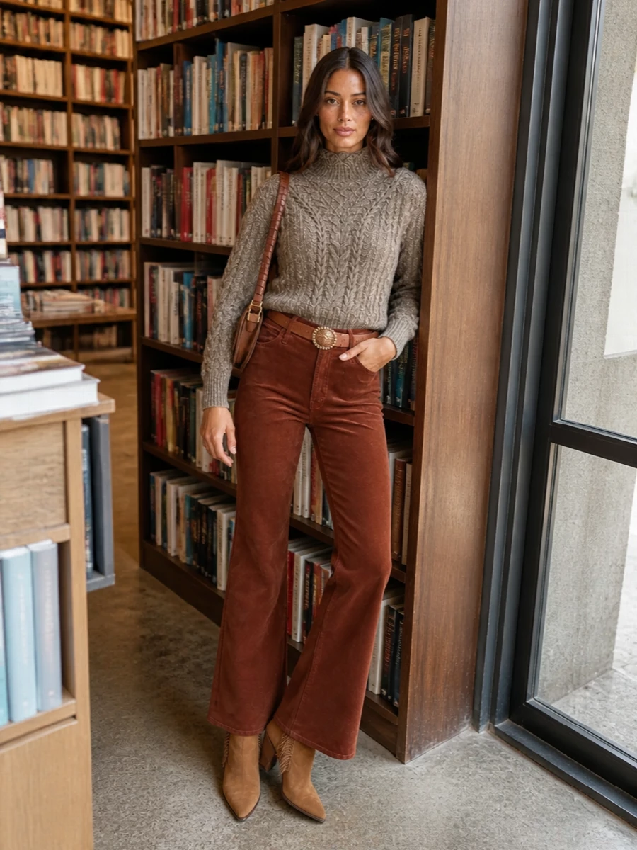 Isabel marant knit flared corduroy jeans outfit