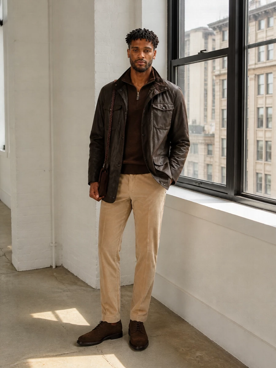 Barbour field jacket corduroy trousers outfit