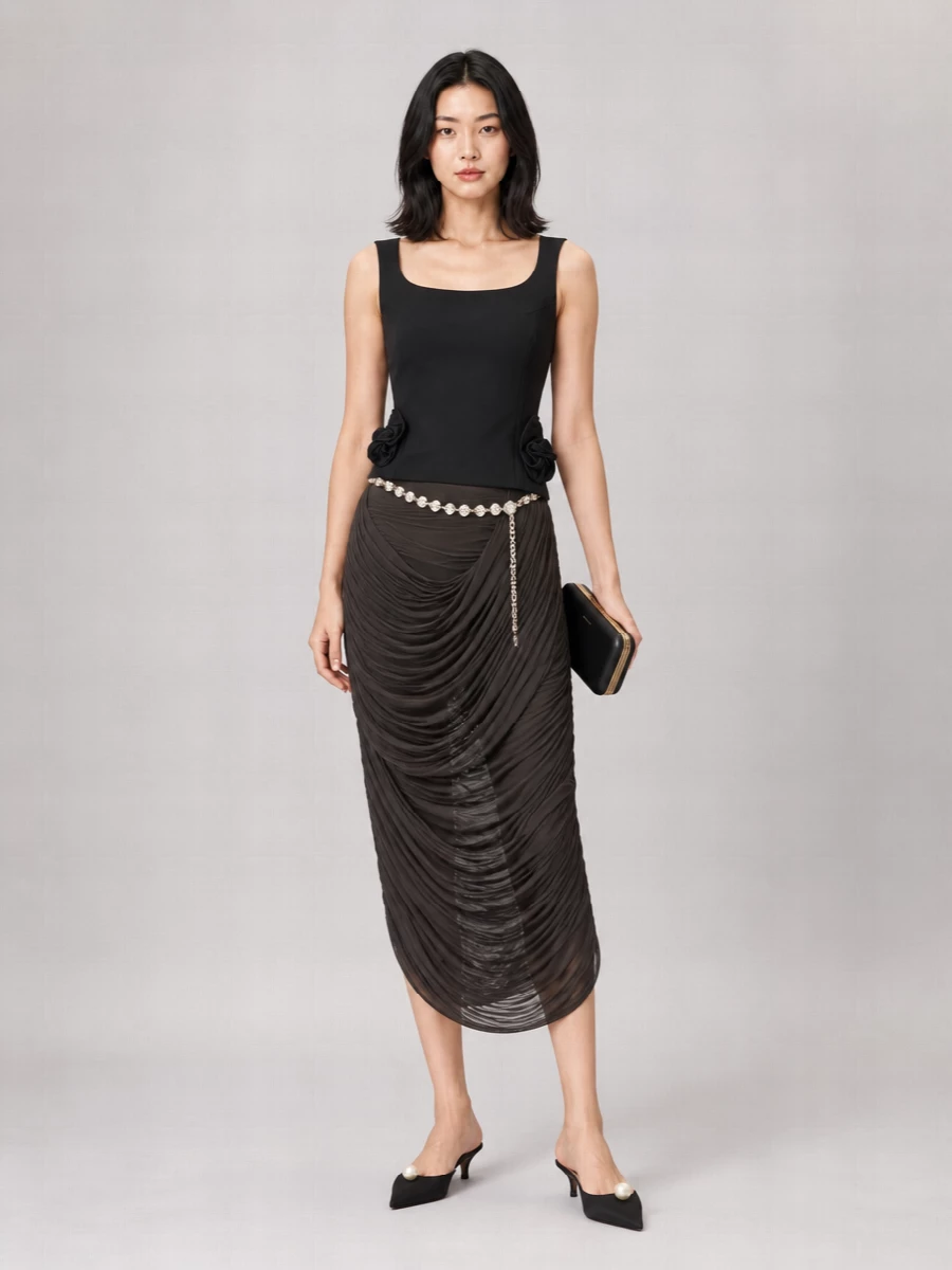 Magda Butrym Draped Cupro Midi Skirt