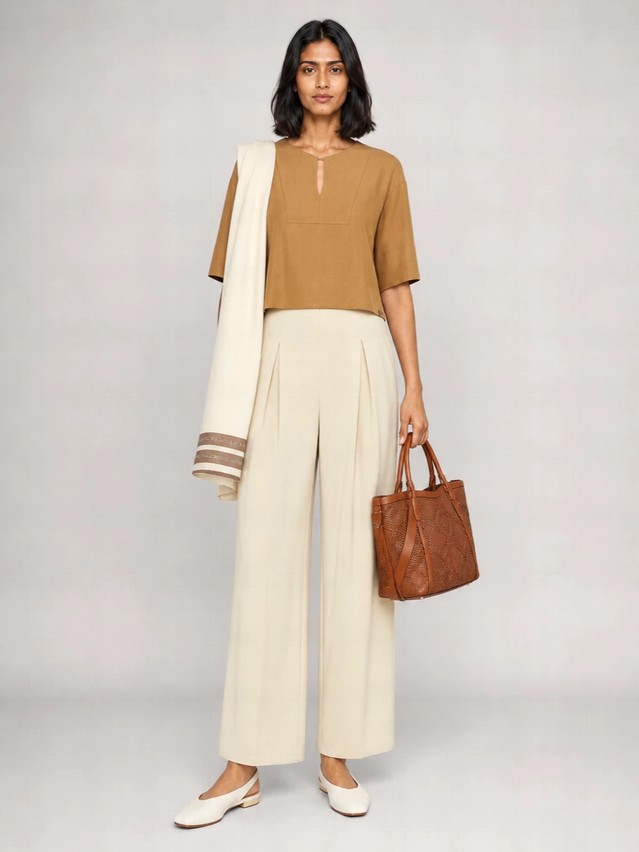 Max Mara Linen Boat Neck Cropped Blouse