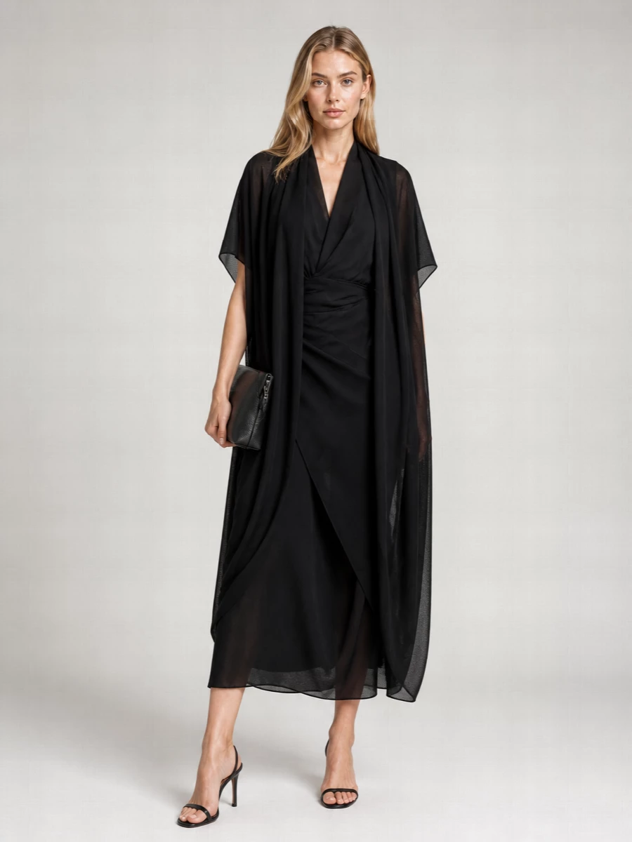 Mm6 Maison Margiela Asymmetric Draped V-Neck Short-Sleeve Dress