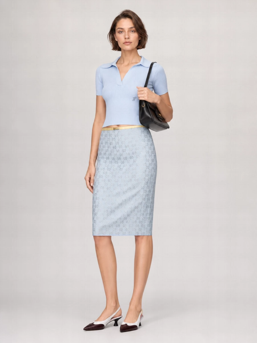 Gucci Silk Crystal Pencil Skirt