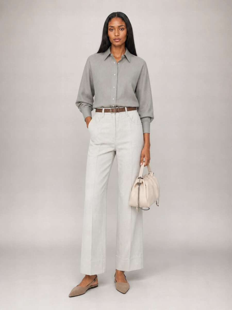 Brunello Cucinelli Cotton Linen Mid-Rise Wide-Leg Jeans