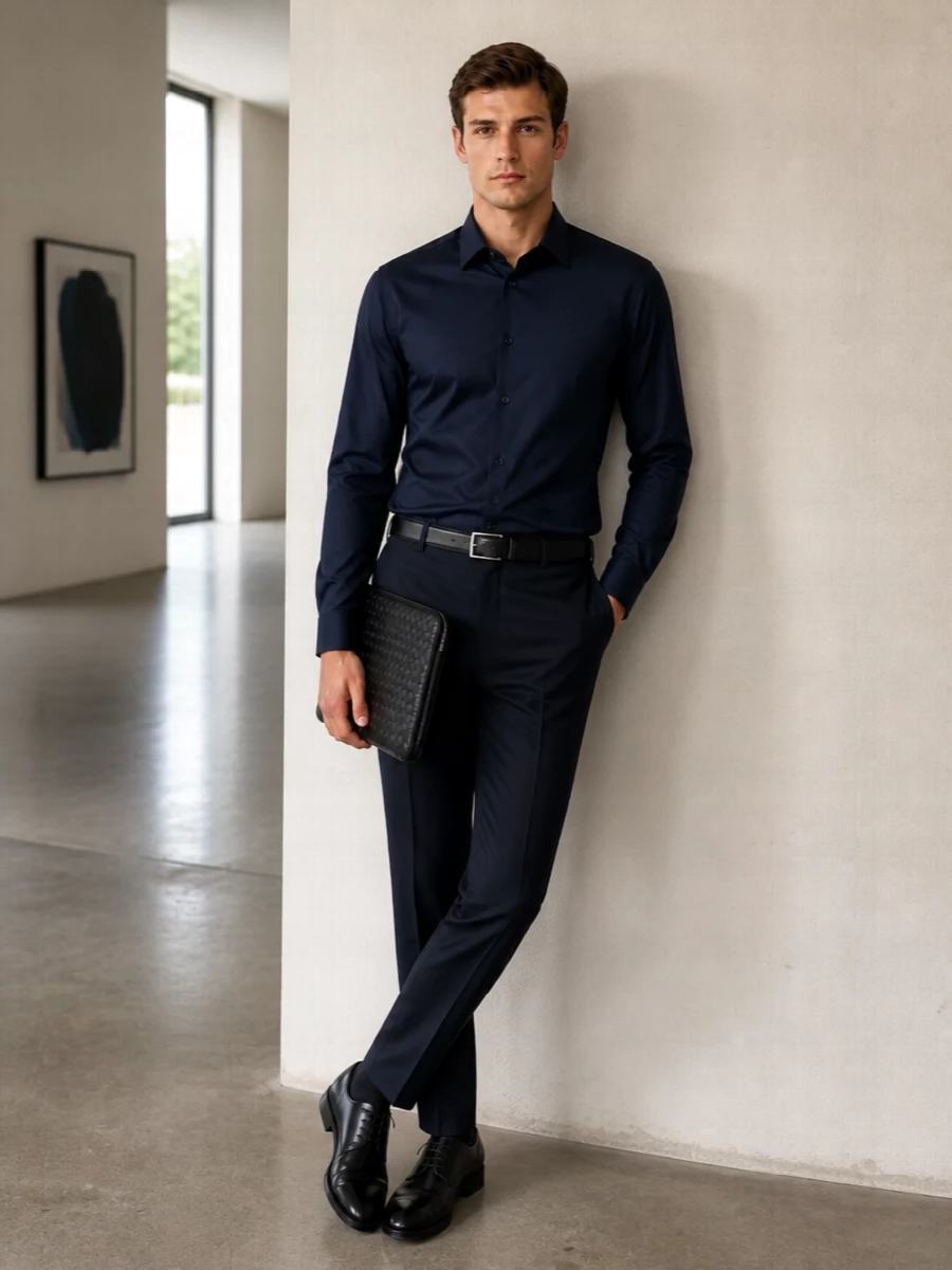 Michael kors navy shirt pt torino trousers outfit