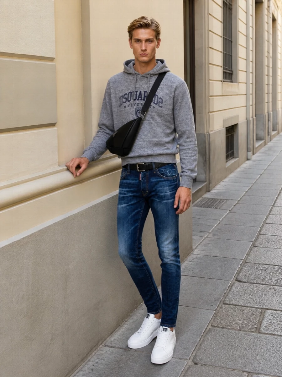 Dsquared2 hoodie skinny jeans white sneakers