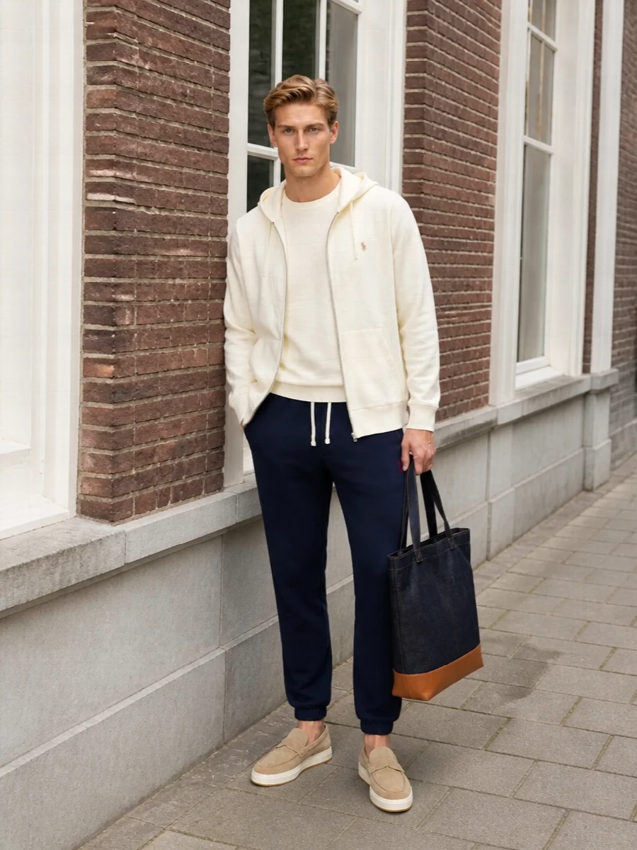 Polo ralph lauren cream hoodie outfit loafers